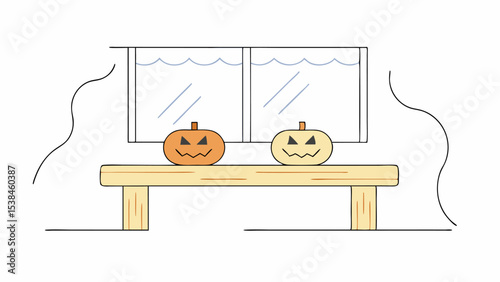 Two Jack-o'-lanterns on a Windowsill