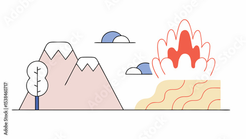 Volcanic Eruption Landscape Illustration