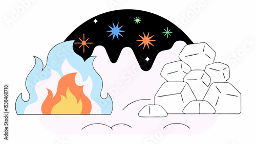 Opposites Attract Fire and Ice Abstract Illustration