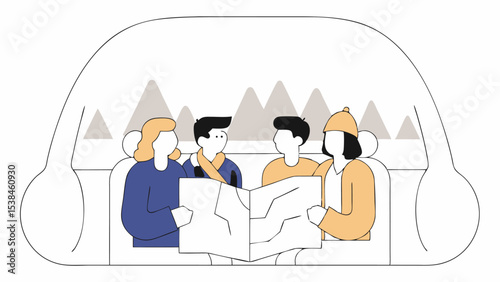 Friends Planning Road Trip with Map in Car