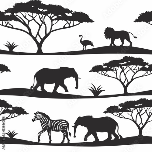 A stunning sunset illuminates the silhouette of an elephant family across the savanna landscape