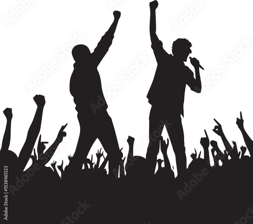Happy family silhouettes of people and children dancing to music, a fun group vector illustration