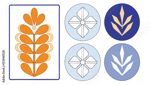 Mid Century Modern Floral and Geometric Pattern Set