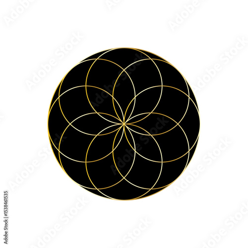 Golden flower mandala. Sacred geometry pattern. Ornamental vector design. Decorative circle shape.