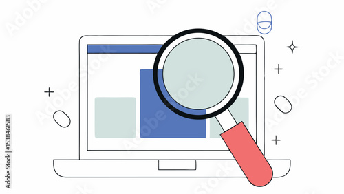 Data Analysis, Magnifying Glass on Laptop Screen Showing Graph
