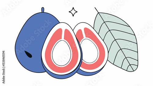 Cut Plum with Leaf Illustration