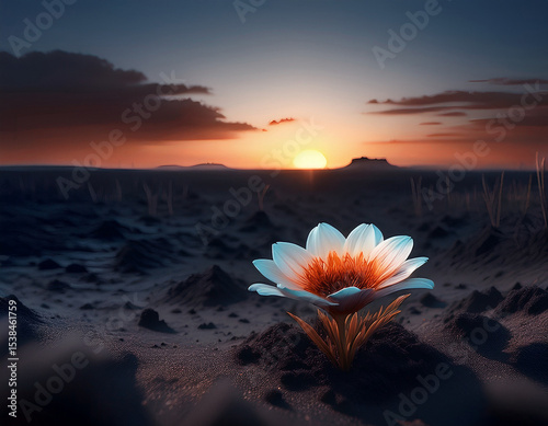 Destructed post apocalyptic nature with an unknown mutated flower