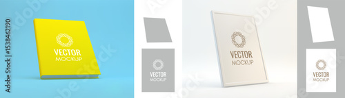 Realistic frame. Design element for message. Hardcover book mockup or scrapbook. Cover design template. Blank sheet. 3d vector illustration for picture, poster,  certificate, diploma or photo.