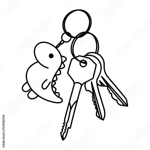 Keychain with dinosaur charm and keys.