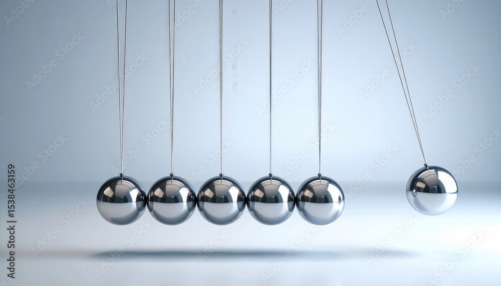 © Igor_Tichonow - Newton's cradle demonstrates physics concept of conservation of momentum and energy, symbolizing cause-effect, innovation, or workplace productivity themes
