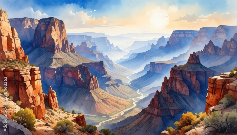 Fototapeta premium Grand Canyon landscape at sunrise showcasing American natural wonders, geological formations, travel inspiration and desert adventure experience