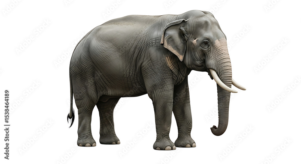 Fototapeta premium Standing Elephant Isolated on White Background in Side View