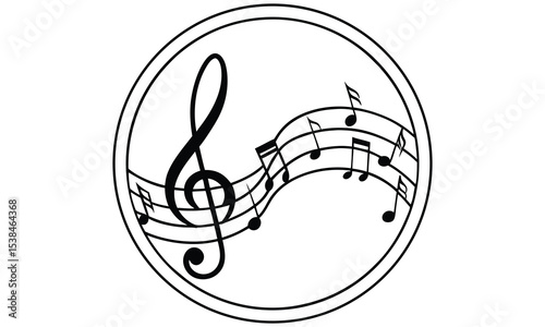 G clef and musical notes in a circle isolated on transparent background