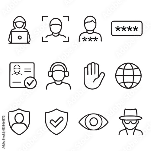 Cybersecurity and Privacy Line Icons Set. Editable Thin Outline Symbols for Digital Safety, Hackers, and Identity Protection, and more.