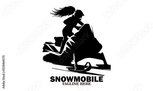 woman on a snowmobile outdoors vector illustration and snowmobile logo icon
