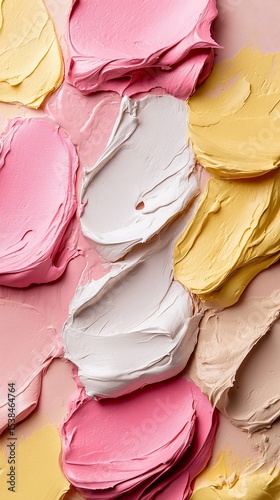 Wallpaper Mural Abstract close-up of vibrant, textured paint swatches in pastel shades of pink, yellow, and white Torontodigital.ca