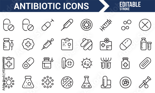 Clean and simple vector icons for antibiotics, suitable for pharmaceutical design