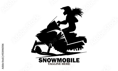 woman on a snowmobile outdoors vector illustration and snowmobile logo icon
