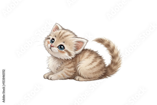 Adorable Tiny Kitten Illustration on Transparent Background


