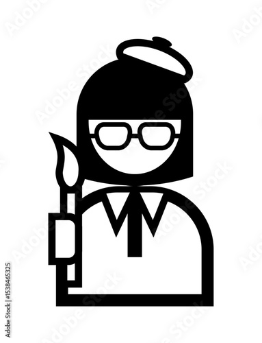 絵筆を持った画家のシンプルなモノクロイラストアイコン