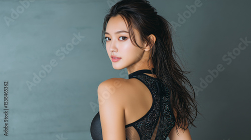 水泳,美女, 女性, 水着, 美しい, 顔, モデル, 日本, 韓国, アジア