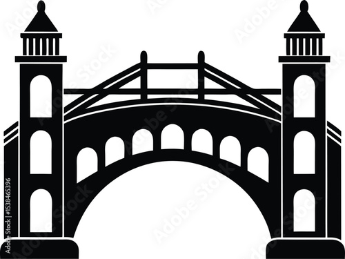 Architectural Silhouette of Suspension Span Bridge