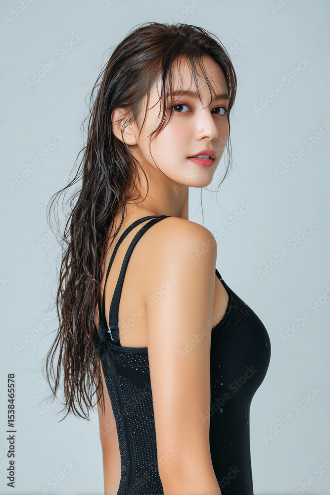 Fototapeta premium 水泳,美女, 女性, 水着, 美しい, 顔, モデル, 日本, 韓国, アジア