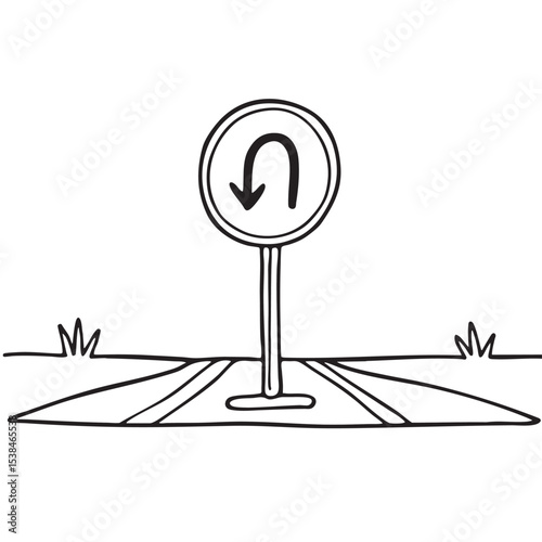 A U turn sign placed at the central median strip