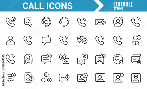 Collection of phone call and chat icons designed for modern communication platforms