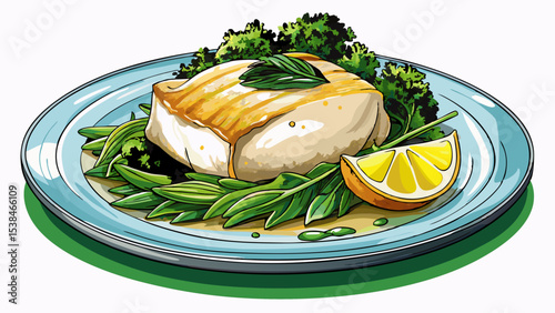 Delicious miso glazed cod atop sautéed spinach on a clean white background, perfect for gourmet dining experiences Very beautiful