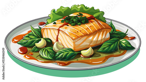 Delicious miso glazed cod atop sautéed spinach on a clean white background, perfect for gourmet dining experiences Very beautiful