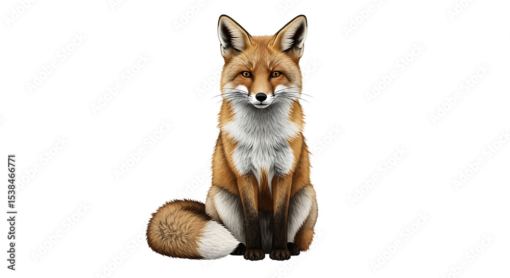 Fototapeta premium Fox Sitting Isolated Against White Background