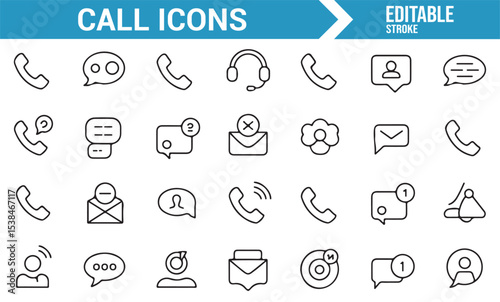Modern icons of phone calls, video chats, and messaging for technology graphics