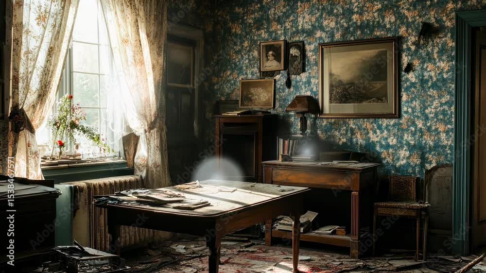 Sun-drenched, dusty antique room Sun-drenched, dusty antique room