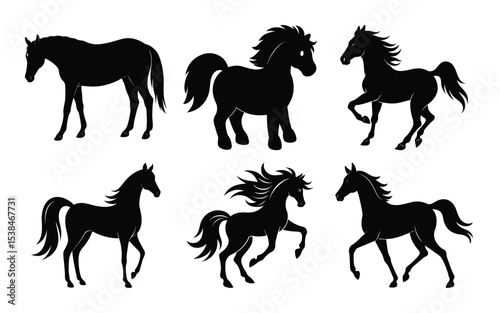 set of horses vector silhouette 