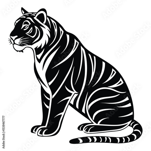Stylized Tiger Illustration Black and White Graphic Silhouette Design Element