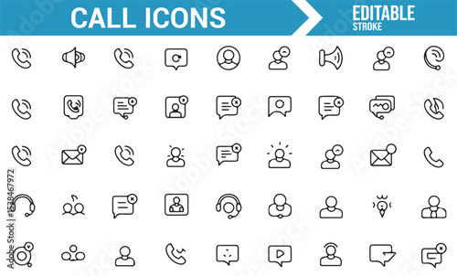 Vector icons of various phone, chat, and video call features for modern business use