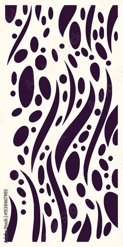 Minimilist abstract design featuring elongated shapes and circles in a dark color against a light background pattern vector