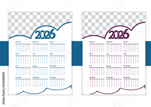 Unique modern colorful 2026 new year calendar design.New Calender design template 2026 vactor design wall calender12 month.Wall calendar design template for 2026, minimalist, clean, and elegant design