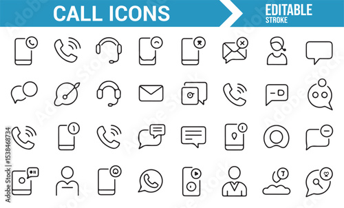 Icon set for video call, phone support, and messaging services in a minimal style