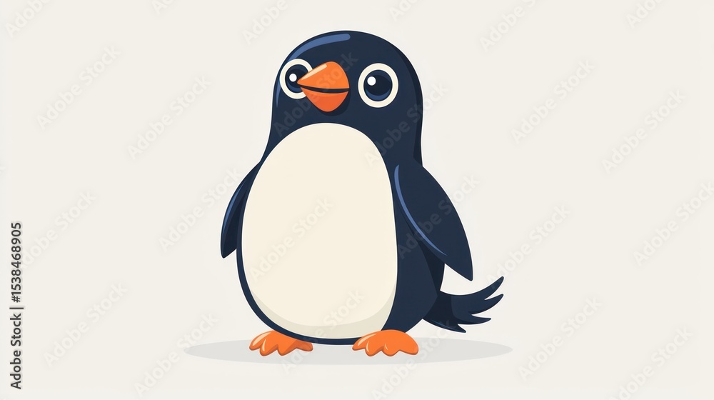 Fototapeta premium Cartoon penguin, standing, on white background, for children's book illustration