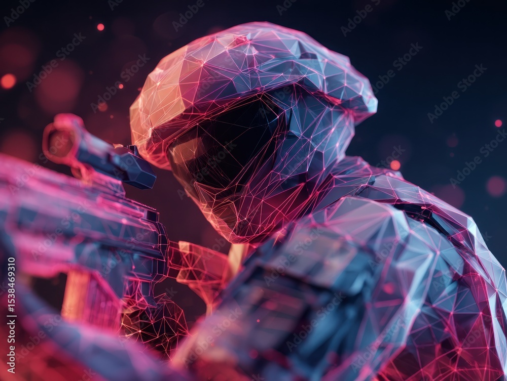 Fototapeta premium Sniper in futuristic polygon armor