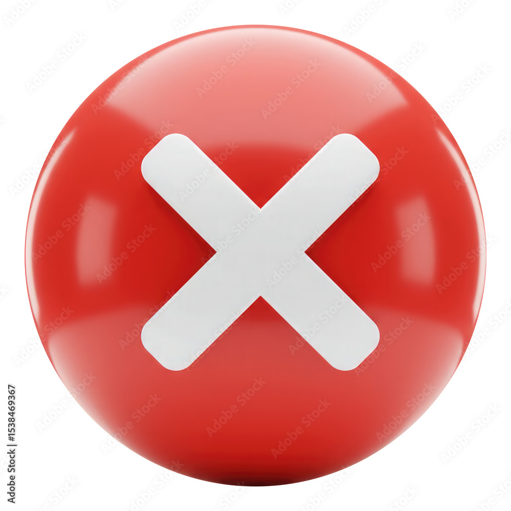 Fototapeta premium Red Circle Cancel Icon PNG, White X Button for App Interface.