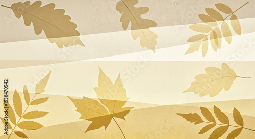 Autumn leaves on soft gradient background in warm tones  