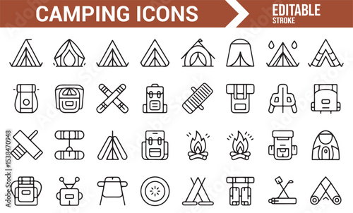 Adventure and camping vector icons for use in outdoor and travel designs