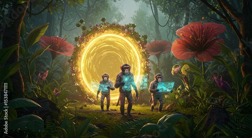 Enchanting Expedition Scientists Discover a Glowing Portal in a Lush, Alien Rainforest 