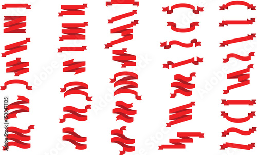 set of red ribbons,Art & Illustration,Red Ribbon Banners: Versatile Decorative Elements.