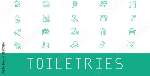 vector alphabet with green leaves,Art & Illustration,Comprehensive Toiletries and Personal Care Line Icons.