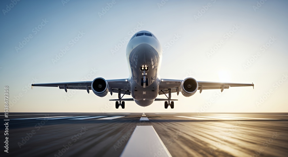 Obraz premium Airplane Taking Off From Runway on Sunny Day