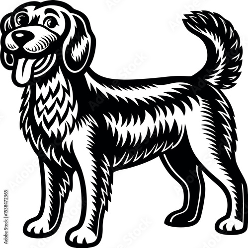 Woodcut Style Dog Illustration – Black and White Dog Vector Art